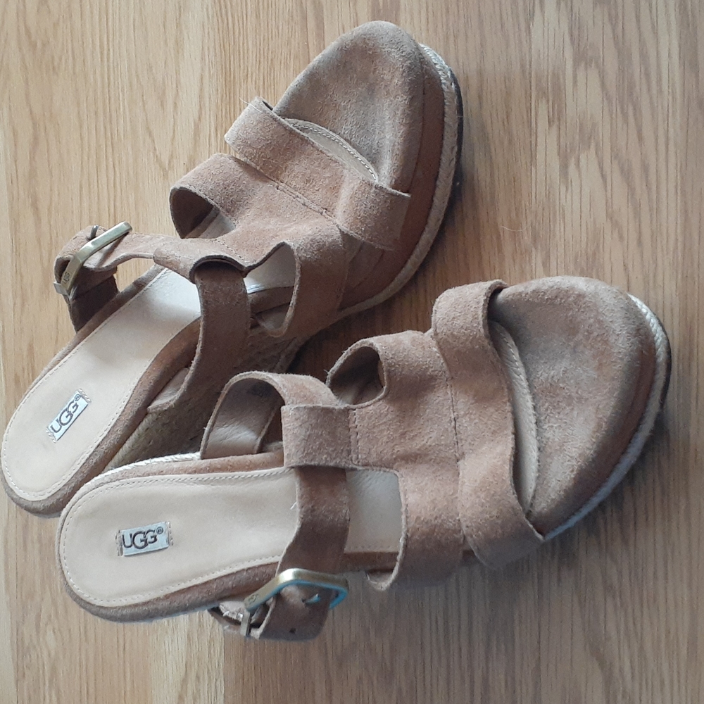 UGG Hedy Chestnut Suede Wedge Sandals size 10